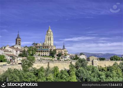 Panoramic of the Segovia cathedral in Spain.
