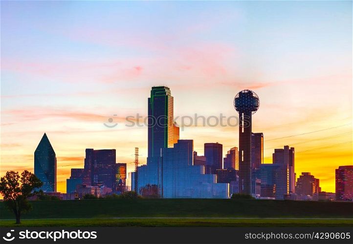Panoramic overview of downtown Dallas in the morning