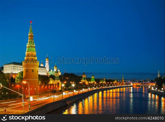 Panoramic overview of downtown Moscow at night time
