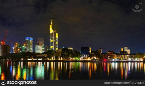 Panoramic overview of Frankfurt am Maine, Germany cityscape at night