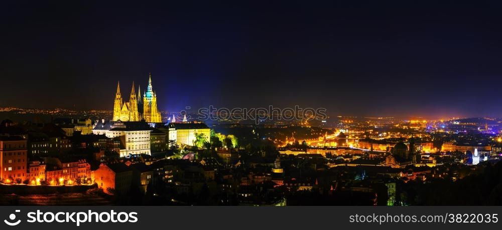 Panoramic overview of Prague at night