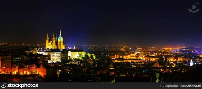 Panoramic overview of Prague at night