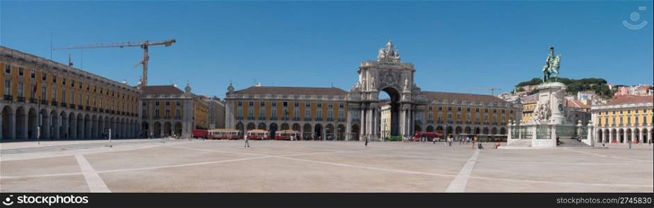 panoramic picture of Commerce Square also known as Terreiro do Paco in Lisbon, Portugal