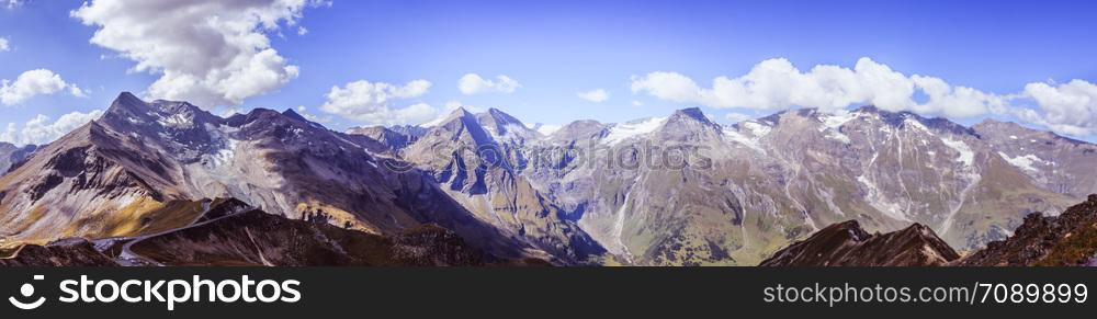 Panoramic picture of the Gro?glockner mountain range in Austria, Summer time