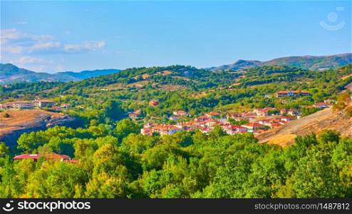 Panoramic rural landscape with village, Thessaly, Greece - Picturesque greek scenery