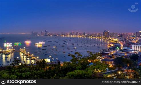 Panoramic scenic of Pattaya city at night, Thailand.