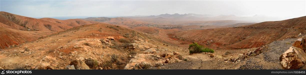 Panoramic shot of beautiful mountain scenery of Fuerteventura island.
