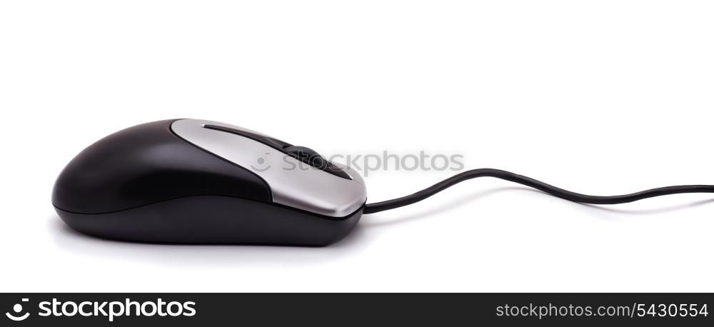 Panoramic shot of classic wired computer mouse isolated on white