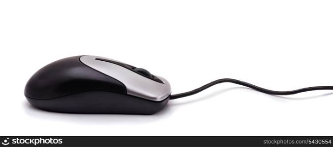 Panoramic shot of classic wired computer mouse isolated on white