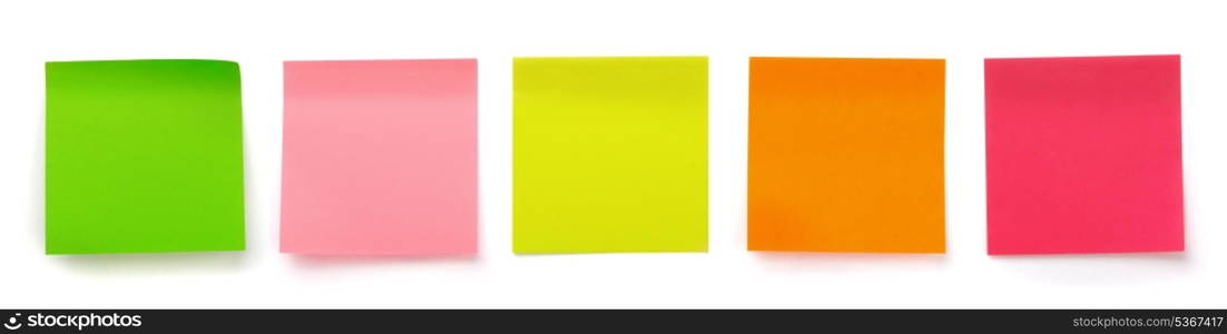 Panoramic shot of color blank sticky notes isolated on white