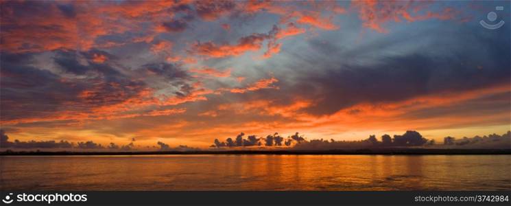 panoramic sunset in the Guadiana river. panoramic sunset in the Guadiana river with fall colors