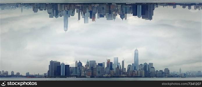 Panoramic surreal view of Manhattan Island