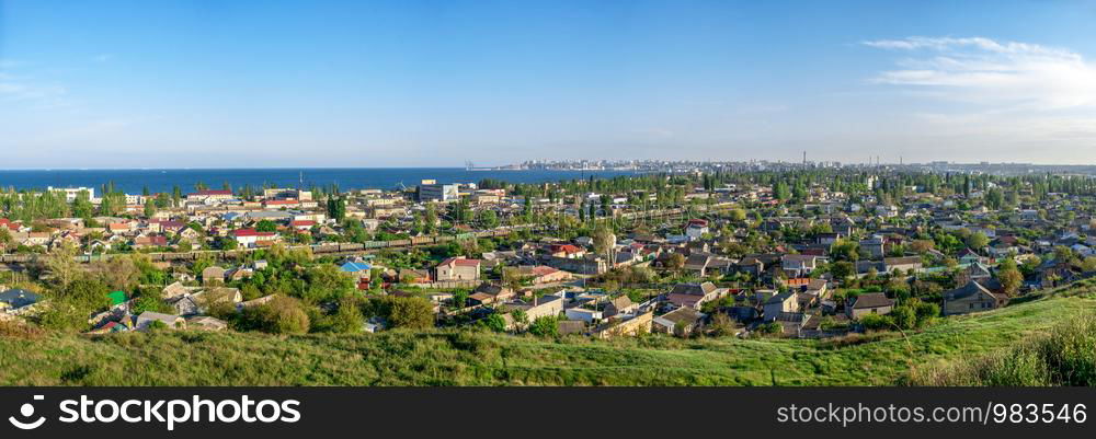 Panoramic top view of the industrial district of Odessa, Ukraine, on a sunny summer day. Panoramic top view of the industrial district of Odessa, Ukraine