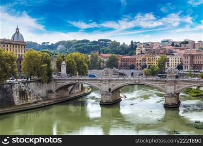 Panoramic view above Rome and Tiber in a summer day in Rome, Italy