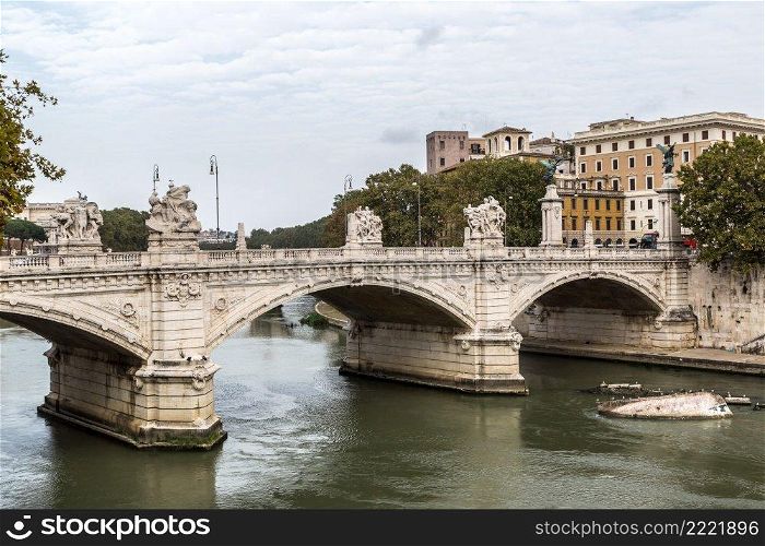Panoramic view above Rome and Tiber in a summer day in Rome, Italy