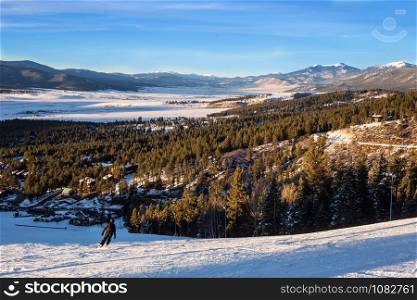 Panoramic View at the ski slopes piste in the mountains of Angel Fire, New Mexico.
