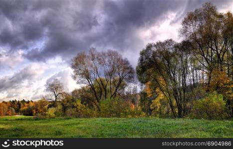 Panoramic view, autumn in a Neris regional park of a Lithuania