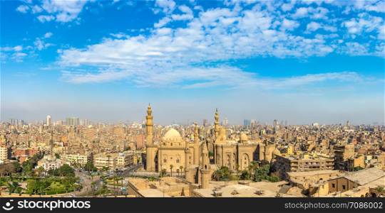 Panoramic view from above on Cairo and Sultan Hassan Mosque. Panoramic view on Sultan Hassan Mosque