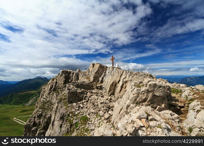 panoramic view from Castellazzo mount, Rolle pass. Trentino, Italy