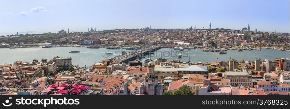 Panoramic view from Galata tower to Golden Horn, Istanbul, Turkey