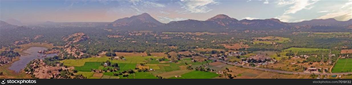 Panoramic view from Gingee Fort, Thiruvannamalai in Tamil Nadu India
Known as the "Troy of the East" by the British, Gingee Fort rises out of the Tamilian plains. Lying in Villupuram District of Tamil Nadu in India