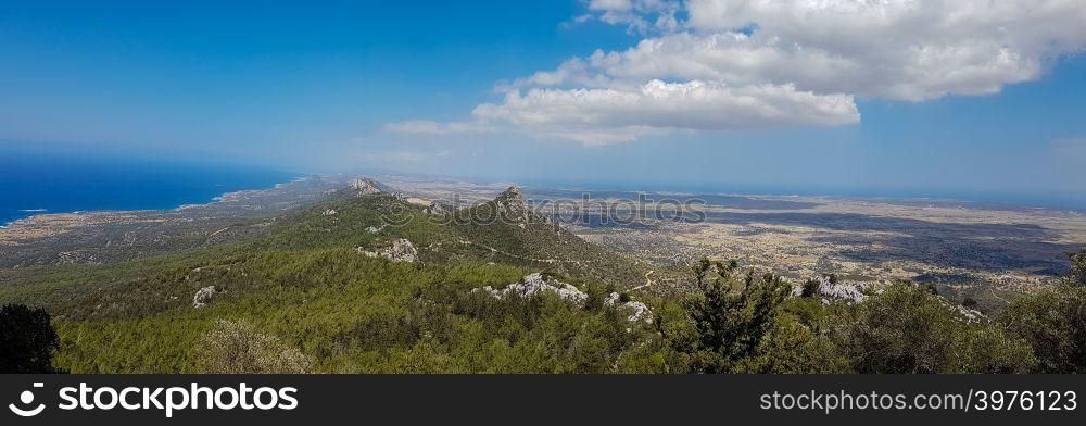 Panoramic view from Pentadaktylos mountains in Kantara area in the island of Cyprus