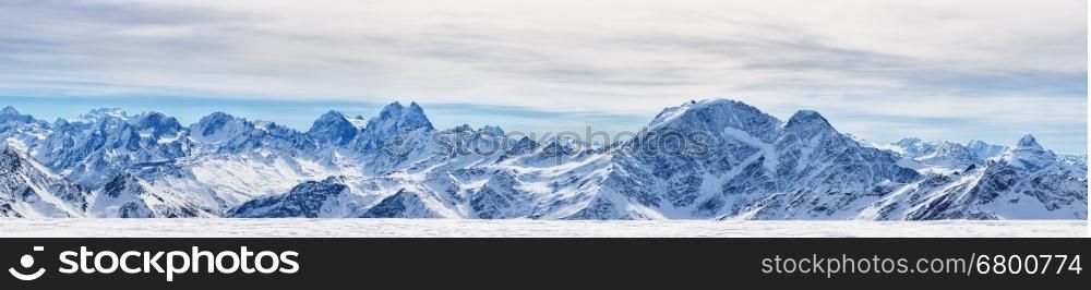 Panoramic view from the mount Elbrus, the northern Caucasus mountains, Russia