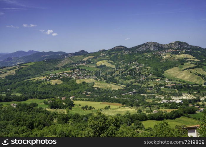 Panoramic view from Verucchio, Rimini province, Emilia-Romagna, Italy