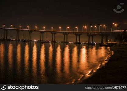Panoramic view of a bridge at night, Coronado Bay Bridge, San Diego, California, USA