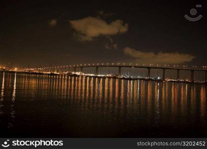Panoramic view of a bridge at night, Coronado Bay Bridge, San Diego, California, USA
