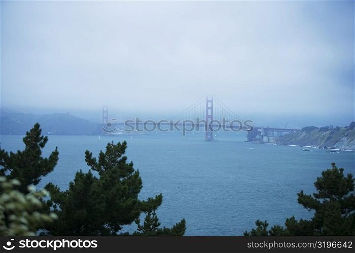 Panoramic view of a bridge in fog, Golden Gate Bridge, San Francisco, California, USA