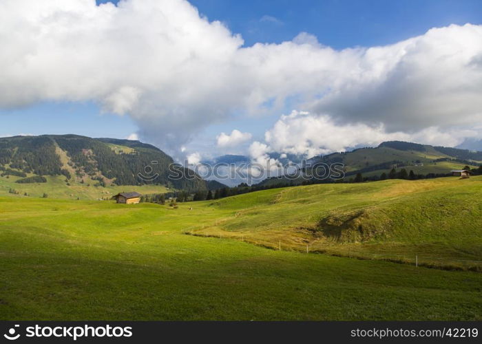 Panoramic view of a portion of promontory on Seiser Alm