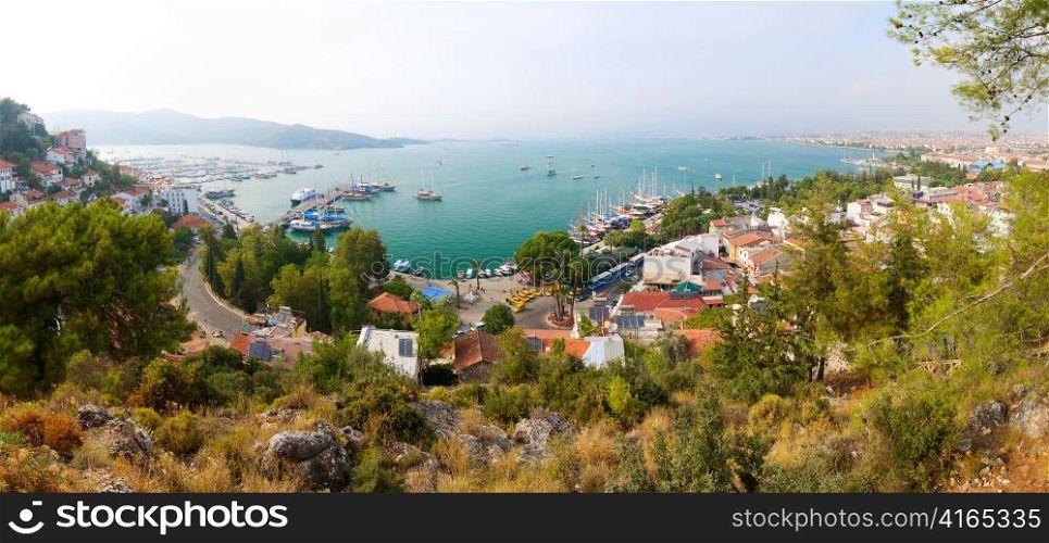 panoramic view of a sea resort city, Fethiye, Turkey