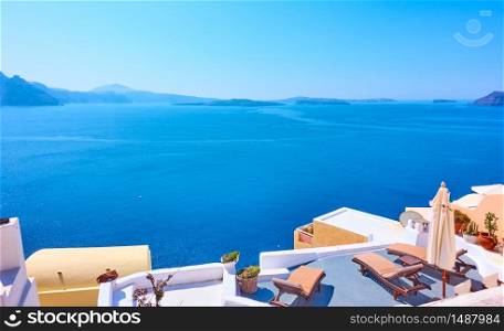 Panoramic view of Aegean Sea from Santorini island in Greece with space for your own text