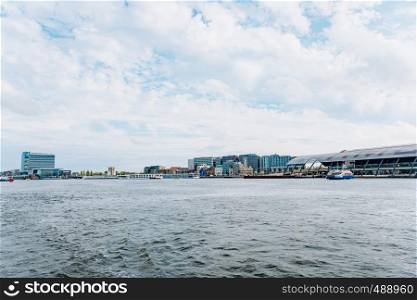 Panoramic view of Amsterdam from the boat