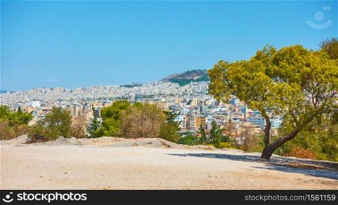 Panoramic view of Athens city from The Hill of the Nymphs, Greece - Urban landscape