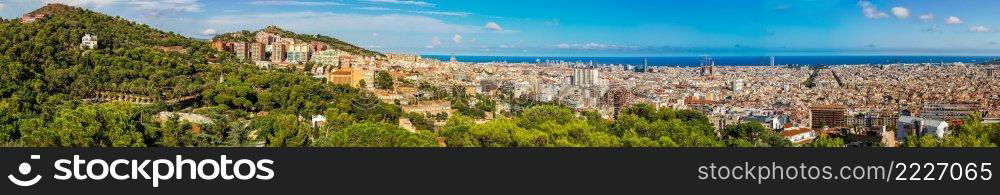 Panoramic view of Barcelona from Park Guell in a summer day in Spain