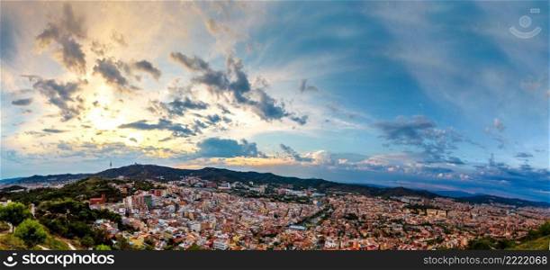 Panoramic view of Barcelona from Park Guell in a summer evening in Spain