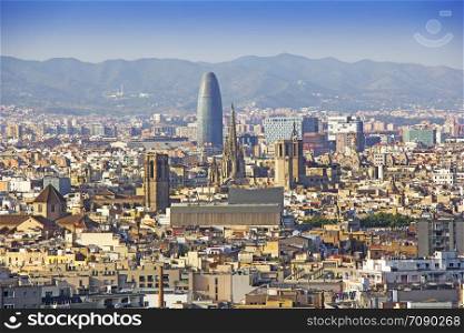 Panoramic view of Barcelona in a summer day