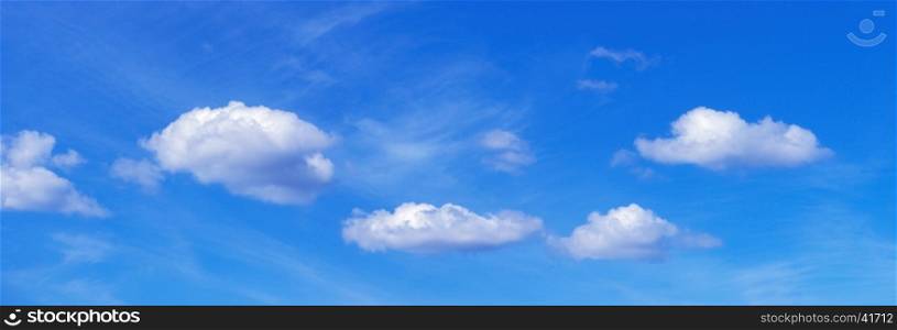Panoramic view of beautiful white clouds on blue sky background