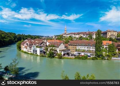 Panoramic view of Bern and Berner Munster cathedral in a beautiful summer day, Switzerland