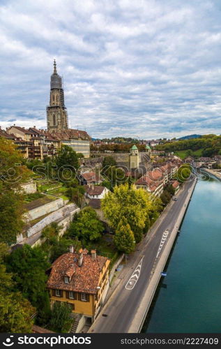 Panoramic view of Bern and Berner Munster cathedral in Switzerland