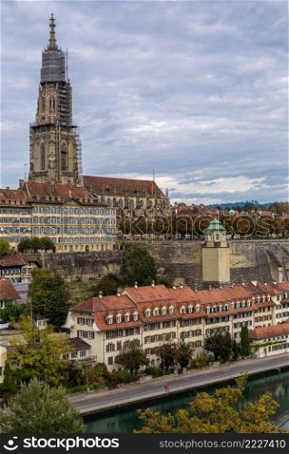 Panoramic view of Bern and Berner Munster cathedral in Switzerland
