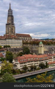 Panoramic view of Bern and Berner Munster cathedral in Switzerland