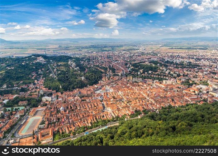 Panoramic view of Brasov city in a summer day in Transylvania, Romania