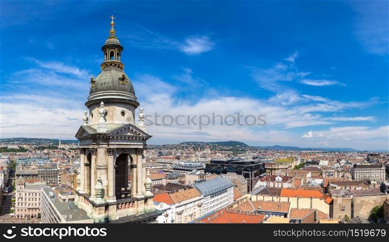 Panoramic view of Budapest and St. Stephen Basilica in Hungary in a beautiful summer day