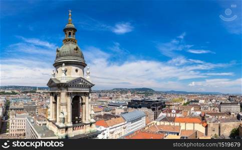 Panoramic view of Budapest and St. Stephen Basilica in Hungary in a beautiful summer day