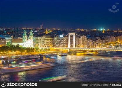 Panoramic view of Budapest in Hungary in a beautiful summer night