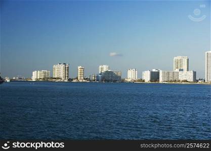 Panoramic view of buildings along the sea, Miami, Florida, USA