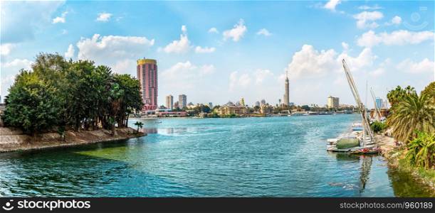 Panoramic view of Cairo cityscape on river Nile, Egypt. Cairo cityscape on Nile